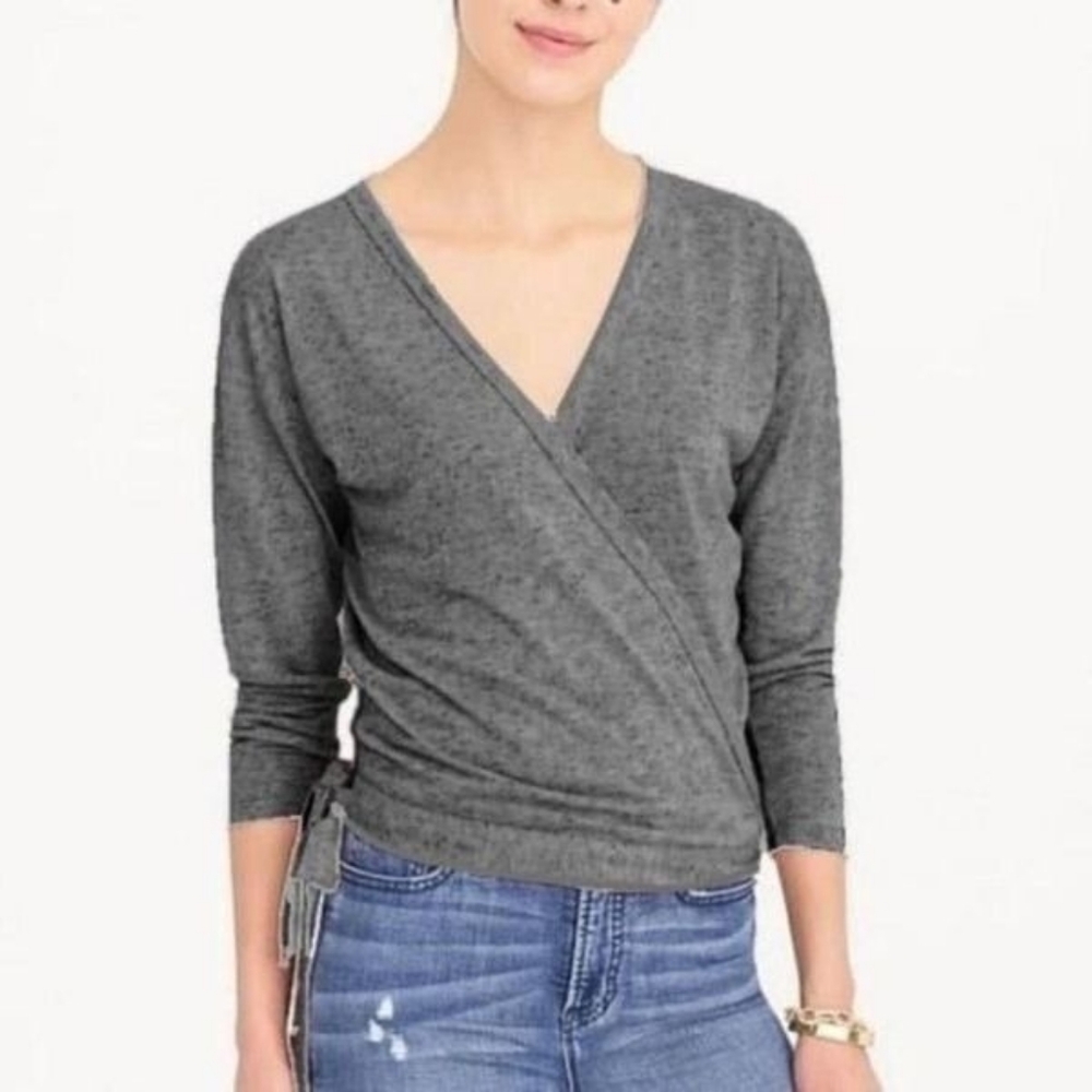 J CREW | Heather Gray Cotton & Linen Wrap Top